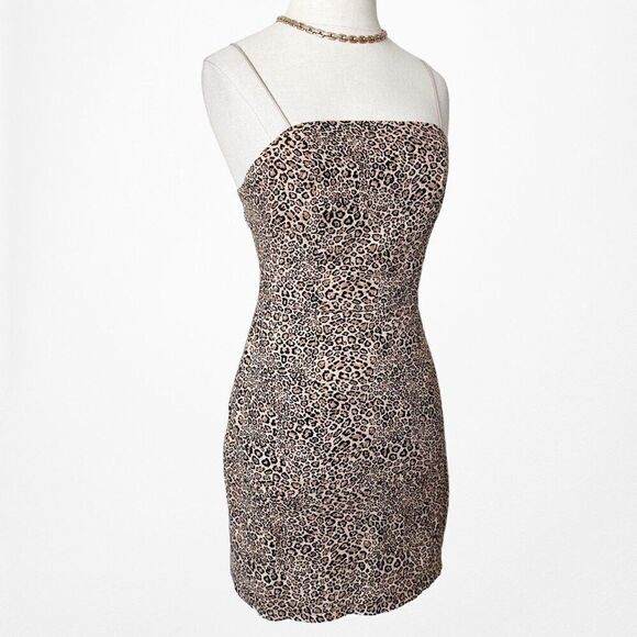 Vintage Y2K Brown Animal Leopard Mini Bodycon Dress Size 0/S - Picture 4 of 6